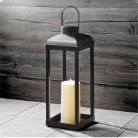 Outdoor Candle Lantern Large 18 Inch Tall Solar Powered Black Metal Open Frame No Glass Dusk To Dawn Timer Decorative