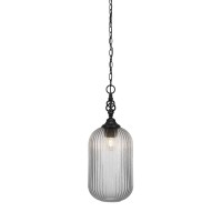 Elegant Pendant Shown In Matte Black Finish With 825 Micro Bubble Ribbed Glass