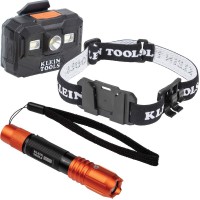 Klein Tools 80079 Headlamp Kit With Rechargeable Led Headlamp, Pocket Flashlight And Bracketed Headlamp Strap, For Klein Hard Hats, 3-Piece