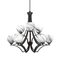 Zilo 9 Light Chandelier Shown In Matte Black Finish With575 Onyx Swirl glass