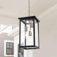 Todoluz 3Lights Outdoor Pendant Light Fixture In Black And Brushed Nickel Finish Indoor Outdoor Hanging Lantern Lighting With