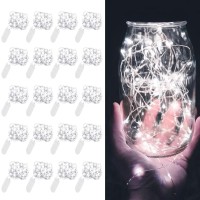 Ledikon 20 Pack Cool White Fairy Lights Battery Operated,Long Lasting 7.2Ft 20 Led Silver Wire Firefly Mason Jar Lights,Mini Led String Lights For Mason Jars Party Crafts Wedding D?Cor