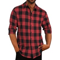 Renaowin Mens Casual Long Sleeve Button Down Shirts Fall Winter Plaid Flannel Shirts For Men Us 40(M) B Model Red