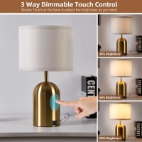 Rayinight Touch Control Table Lamps Set Of 2, Bedside Table Lamps For Bedrooms Set Of 2 Modern Living Room 3 Way Dimmable Gold Bedside Lamp For End Table With 2 Usb Charging Ports, 2 Bulbs Included