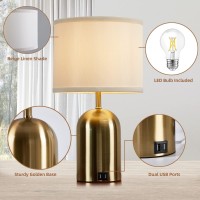 Rayinight Touch Control Table Lamps Set Of 2, Bedside Table Lamps For Bedrooms Set Of 2 Modern Living Room 3 Way Dimmable Gold Bedside Lamp For End Table With 2 Usb Charging Ports, 2 Bulbs Included