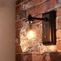 Industrial Vintage Wall Lamp Skull Shape Glass Wall Mounted Sconce Light Antique Decorative Loft Bar Halloween Aisle Corridor Skeleton Head Wall Lamp