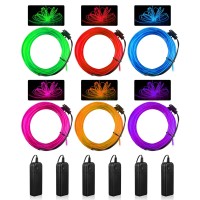 6 Pieces El Wire Portable El Wire Neon Lights Wearable Led Lights Electroluminescent Wire Battery Operated Glow Wire Neon El Wir