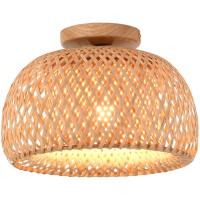 Capslpad Rattan Semi Flush Mount Ceiling Light,Bamboo Wicker Light Fixture,Handmade Boho Fixtures Ceiling,Farmhouse For Bedroom Nursery Hallway Corridor Passway