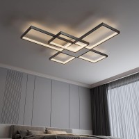 Okes Led Ceiling Light Fixture 92W Modern Flush Mount Ceiling Light Black Square Acrylic Ceiling Lamp For Kitchen Bedroom Study