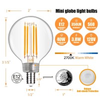 Omibrite G16.5 Led Bulb E12 G16 1/2 Led Candelabra Bulb 40W Equivalent, Led Edison Bulb 2700K 350Lm Ac120V 3.8W, G50 Led Globe Light Bulb For Chandelier, Ceiling Fan Light Bulbs 12/Pack