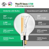 Omibrite G16.5 Led Bulb E12 G16 1/2 Led Candelabra Bulb 40W Equivalent, Led Edison Bulb 2700K 350Lm Ac120V 3.8W, G50 Led Globe Light Bulb For Chandelier, Ceiling Fan Light Bulbs 12/Pack