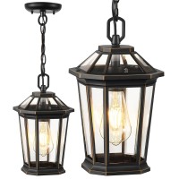 Vianis Outdoor Pendant Light Fixtures For Front Porch, Exterior Ceiling Hanging Lanterns, Anti-Rust Waterproof Farmhouse Outdoor Chandelier, Black Gold Aluminum With Tempered Water Glass For Entryway