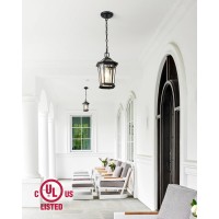 Vianis Outdoor Pendant Light Fixtures For Front Porch, Exterior Ceiling Hanging Lanterns, Anti-Rust Waterproof Farmhouse Outdoor Chandelier, Black Gold Aluminum With Tempered Water Glass For Entryway