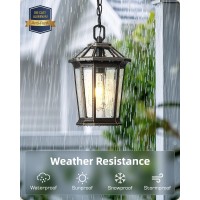 Vianis Outdoor Pendant Light Fixtures For Front Porch, Exterior Ceiling Hanging Lanterns, Anti-Rust Waterproof Farmhouse Outdoor Chandelier, Black Gold Aluminum With Tempered Water Glass For Entryway