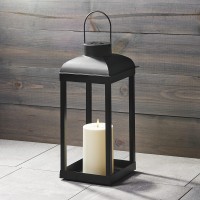 Outdoor Candle Lantern Solar Powered 15 Inch Tall Black Metal Open Frame No Glass Dusk To Dawn Timer Decorative Large L