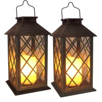 Shymery Solar Lanterns, Hanging Outdoor Lantern With Lasts 2X Longer Led Flickering Flameless Candles, Waterproof Outdoor Garden Lanterns Decorative For Patio, Porch,Deck, Yard, Table Decor 2 Pack