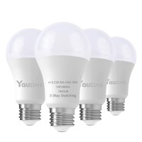 Youtime 3 Way Light Bulbs 30 70 100 Soft White Equivalent, Incandescent Replacement, No Glass, A19 6/10/15W Energy Saving Safety Three Way Light Bulbs, 3000K, E26 Base, 4Pack