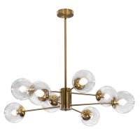 Kco Lighting Modern Sputnik Chandelier 8-Light Clear Glass Globe Ceiling Pendant Light Mid Century Brass Flush Mounted Fixture Kitchen Island (Gold+Clear)