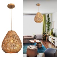 Frideko Home Pendant Lights - Rattan Hanging Lamp Adjustable Rattan Chandelier Hanging Light Boho Light Fixture For Farmhouse Kitchen Island Bedroom Living Room Dining Room