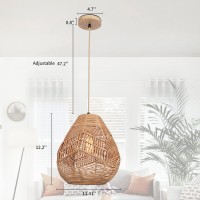 Frideko Home Pendant Lights - Rattan Hanging Lamp Adjustable Rattan Chandelier Hanging Light Boho Light Fixture For Farmhouse Kitchen Island Bedroom Living Room Dining Room