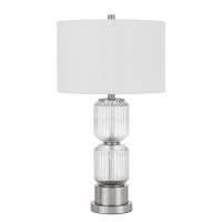 Bresso Fluted Glass Table Lamp With Hardback Drum Shade