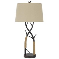 Pecos Metal Tree Branch Table Lamp With Wrapped Ropes Linen Shade