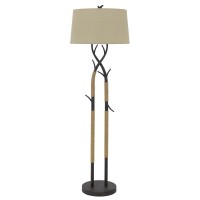 Pecos Metal Tree Branch Floor Lamp With Wrapped Ropes Linen Shade