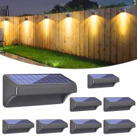 Bridika Solar Fence Lights, Fence Lights Fence Solar Lights Outdoor Waterproof Warm White & Color Glow Led Solar Lights For Backyard, Patio, Deck Railing, Stair Handrail And Wall (8 Packs, Plus Size)