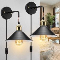 Kewanno Plug In Wall Sconces, 2Pack Vinatge Wall Lamp With Plug In Cord, Wall Sconces With Plug In Cord On/Off, E26 Modern Wall Light Fixture (Black)