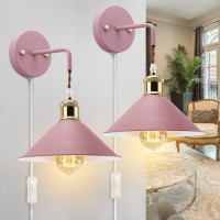 Kewanno Plug In Wall Sconces, 2Pack Vinatge Wall Lamp With Plug In Cord, Wall Sconces With Plug In Cord On/Off, E26 Modern Wall Light Fixture (Pink)