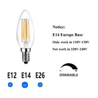 E14 Led Bulb Dimmable 40W Equivalent 3000K Soft White, E14 European Candelabra Base Light Bulbs, Clear Glass Torpedo Shape, 6 Pack