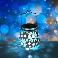 Mosaic Solar Lanterns - Solar Hanging Lanterns Outdoor Waterproof Solar Table Lamps Night Lights For Garden, Patio, Party, Yard, Outdoor Indoor Decor (Flowers)