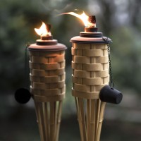 Onethatch Bamboo Torches Outdoor Citronella Torch Weathered Color 4Pack Large Patio Torch Great For Tropical Decor Lighti