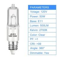 Etuolmp E11 Halogen Bulb Jde11 120V 50W 2700K Dimmable Halogen Light Bulbs 4 Pack T4 E11 Light Bulb For Ceiling Fan,Harbor Breeze,Mini Candelabra,Chandeliers Etc.