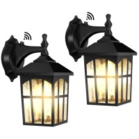 Aoceley 2-Pack Dusk To Dawn Outdoor Wall Lights, Sensor Exterior Light Fixtures Matte Black Porch Lights Outdoor Wall Lantern Waterproof Wall Sconce Wall Lamp For House Garage