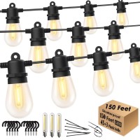 Skeerei Outdoor String Lights Waterproof 150Ft Led Patio Lights With Shatterproof 2700K Plastic Edison Bulbs String Lights For O