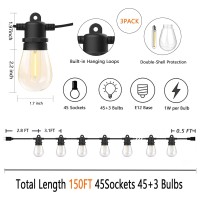 Skeerei Outdoor String Lights Waterproof 150Ft Led Patio Lights With Shatterproof 2700K Plastic Edison Bulbs String Lights For O