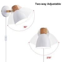 Eyooer White Plug In Wall Sconces Lighting Fixture Set Of Two Bedside Wall Mounted Reading Lamp With Onoff Switchadjustable I