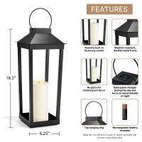 Large Outdoor Lantern Solar Powered - 19 Inch Tall, Black Metal, Open Frame (No Glass), Dusk To Dawn Timer, Flickering Led Light, Decorative Flameless Candle Lanterns For Porch Or Patio