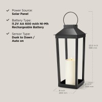 Large Outdoor Lantern Solar Powered - 19 Inch Tall, Black Metal, Open Frame (No Glass), Dusk To Dawn Timer, Flickering Led Light, Decorative Flameless Candle Lanterns For Porch Or Patio