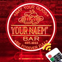 Mimaik Custom Home Bar Neon Sign For Man Cave Wall Decor Personalized Name Led Neon Light With Remote Dimmable Light Up Bar Si