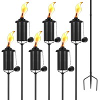 Snogswog 6 Pack Garden Torches, 16 Oz Metal Torch For Outside With 3-Prong Grounded Stake, Outdoor Decorative Citronella Torches, 59 Inch Garden D