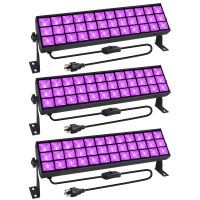 Upgraded 100W 105 Leds Black Light Bar,Tigqiang Flood Light 3 Pack With Switch+Plug+5Ft Cord,Light Up 1600 Sq Area,Glow In The Dark Party Supplies For Halloween Fluorescent Poster Stage Lighting Room