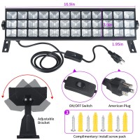 Upgraded 100W 105 Leds Black Light Bar,Tigqiang Flood Light 3 Pack With Switch+Plug+5Ft Cord,Light Up 1600 Sq Area,Glow In The Dark Party Supplies For Halloween Fluorescent Poster Stage Lighting Room