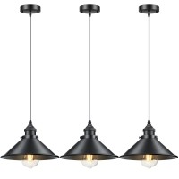 Licperron Industrial Pendant Light E26 E27 Base, Vintage Black Hanging Light Fixtures, Retro Bar Adjustable Pendant Lighting Fixtures For Kitchen Living Room, 3 Pack