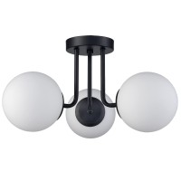 Shawnkey 3Light Modern Black Metal Semi Flush Mount Ceiling Light With White Globe Glass Shade Ceiling Mount Light Fixture For