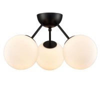 Holkirt Modern Black Semi Flush Mount Ceiling Light 3-Light Sputnik Chandeliers Globe Ceiling Light For Living Room Bedroom Hallway,White Opal Glass Shade