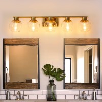 Pazala 5 Light Bathroom Vanity Light Fixture Over Mirror 37 In Globe Glass Shade Brushed Brass 16985Js