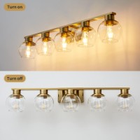 Pazala 5 Light Bathroom Vanity Light Fixture Over Mirror 37 In Globe Glass Shade Brushed Brass 16985Js