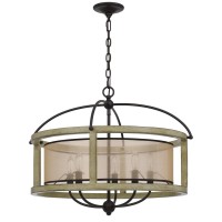 Palencia Rubber Wood Round Chandelier With Organza Shade